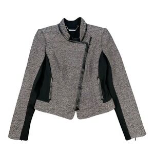 White House Black Market Black Tweed Moto Jacket Women 4 Asymmetric Zip